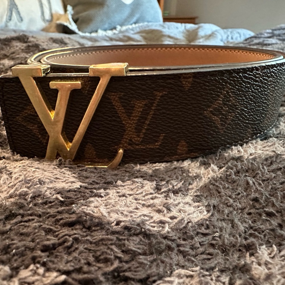 LV Brown and Gold Monogram Belt with Signature LV Buckle